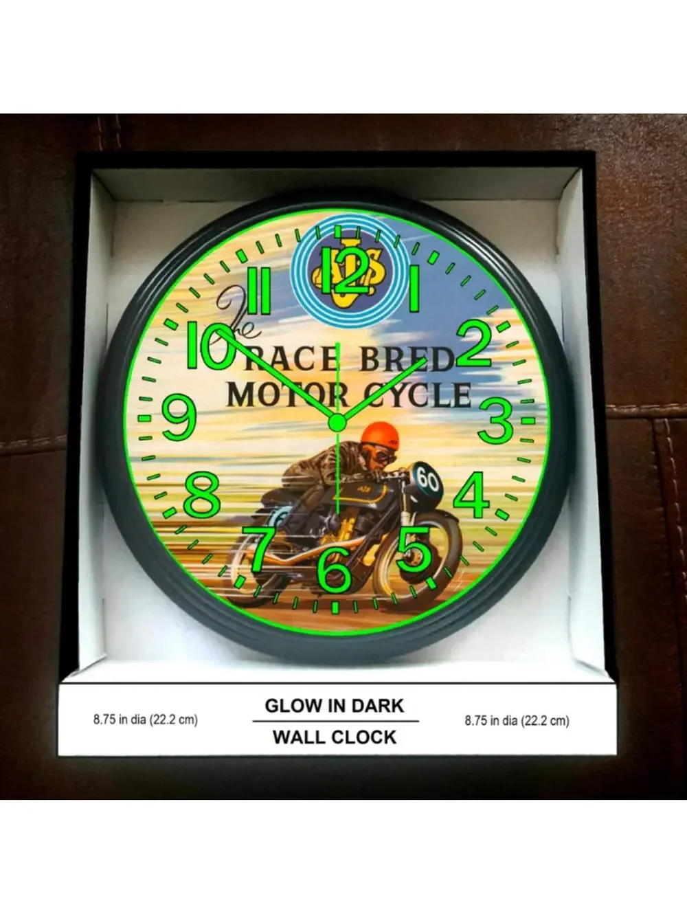 The Race Bred Motorcycle Glow In The Dark Wall Clock New!
